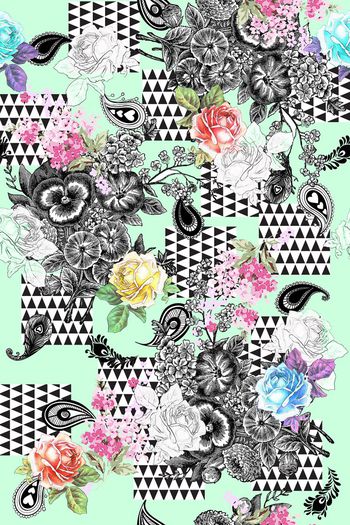 412990-欧洲田园手绘玫瑰花卉欧式花纹佩斯利