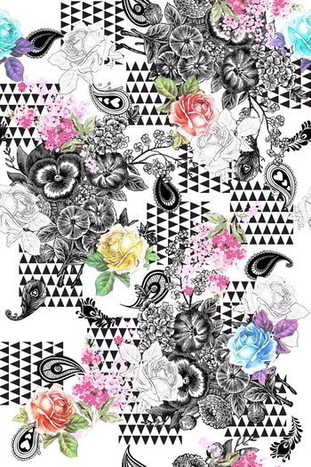 412991-欧洲田园手绘玫瑰花卉欧式花纹佩斯利