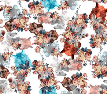 413254-时尚流行3D动物头像花瓣条纹组合印