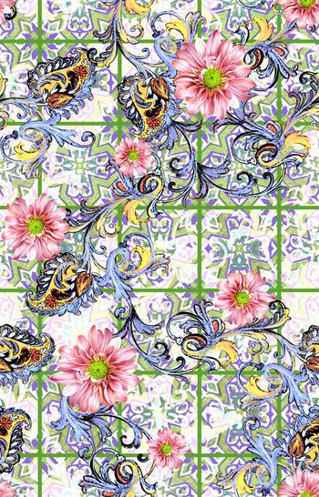 413650-欧式宫廷卷草格纹花卉