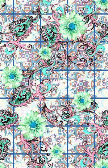 413651-欧式宫廷卷草格纹花卉