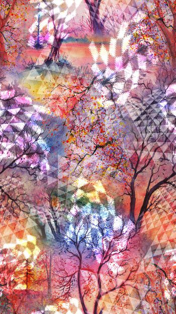 413683-油画风景 树枝 树林 抽象 色彩 