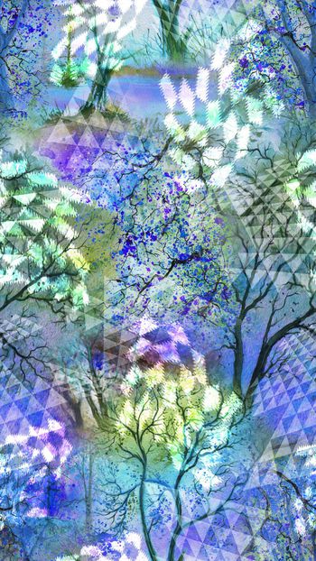 413684-油画风景 树枝 树林 抽象 色彩 