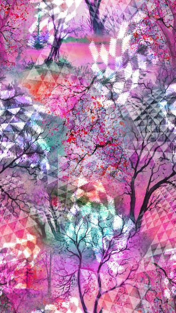 413685-油画风景 树枝 树林 抽象 色彩 