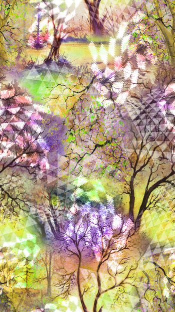 413686-油画风景 树枝 树林 抽象 色彩 