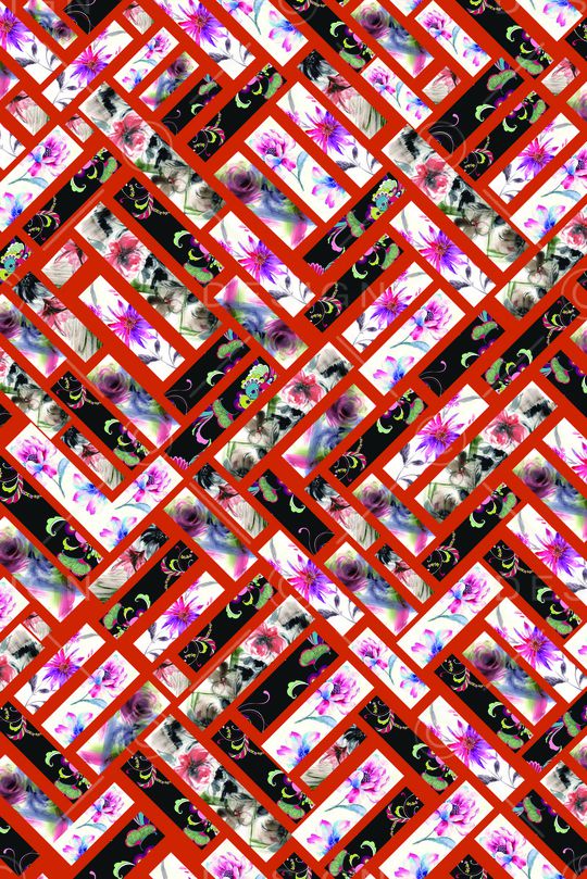 家纺  砖块几何 花卉印花华亿平台图片