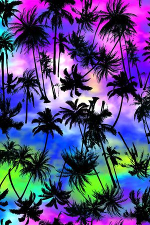 彩色椰树印花华亿平台图片