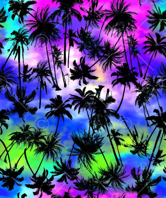 彩色椰树印花华亿平台图片