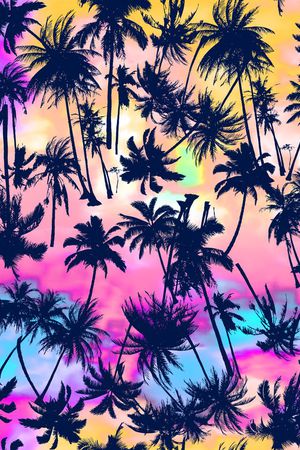 彩色椰树印花华亿平台图片