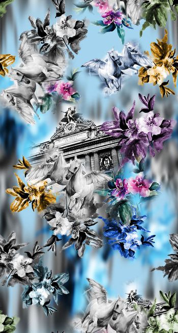 414279-欧式建筑马花卉组合