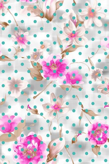 414421-手绘水彩花卉几何圆点波点跳接女装衬