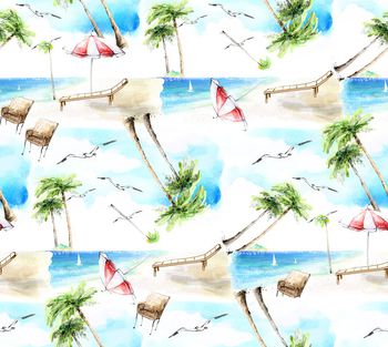 414455-手绘时尚男女装沙滩椰树海边风景数码