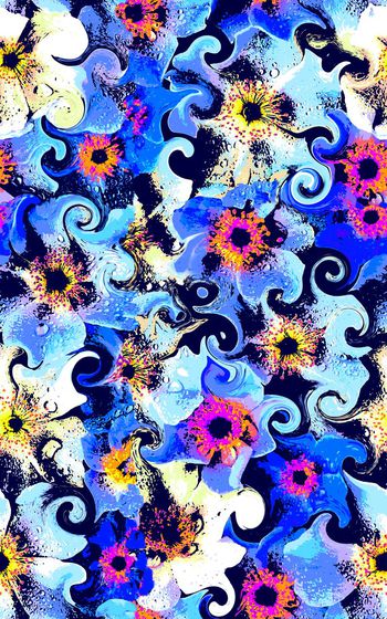 415006-螺旋旋转花瓣水滴花卉雕刻铜版画效果