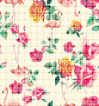 415007-网格火烈鸟植物花卉玫瑰时尚华亿平台