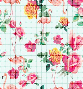 415008-网格火烈鸟植物花卉玫瑰时尚华亿平台