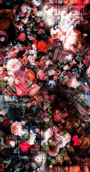 415107-欧式贵族黑色底油画花瓣方格组合数码