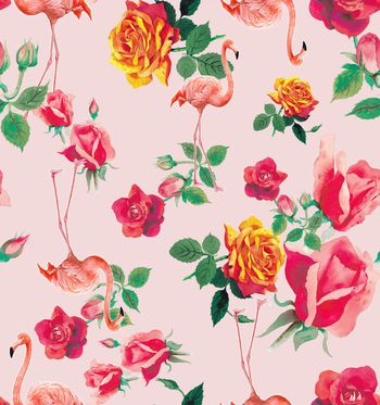 415338-时尚趋势浅蓝粉色火烈鸟花瓣组合