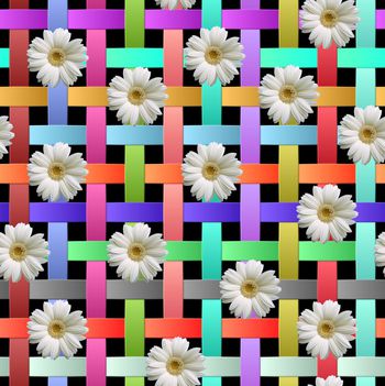 415346-清新几何太阳花雏菊格子花卉图案