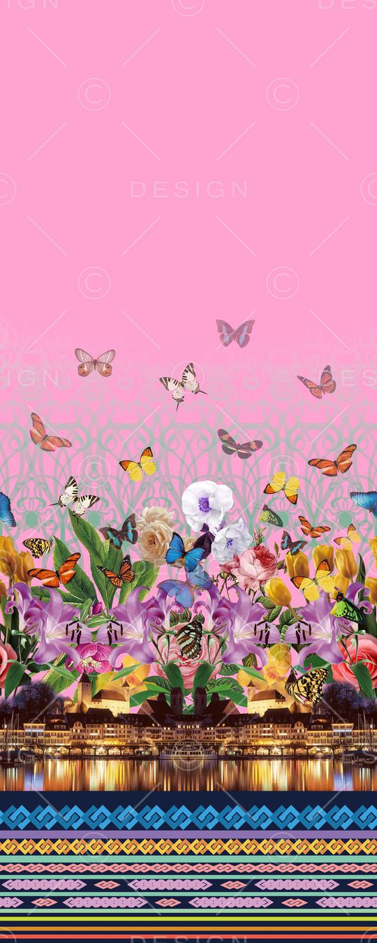 定位 二房连续 风景花卉组合印花华亿平台图片