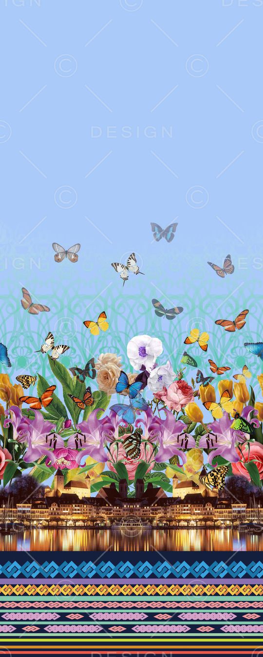 定位 二房连续 风景花卉组合印花华亿平台图片