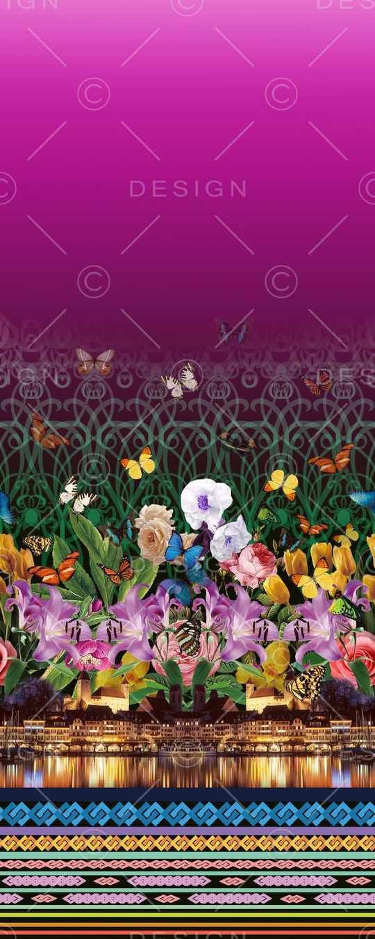 定位 二房连续 风景花卉组合印花华亿平台图片