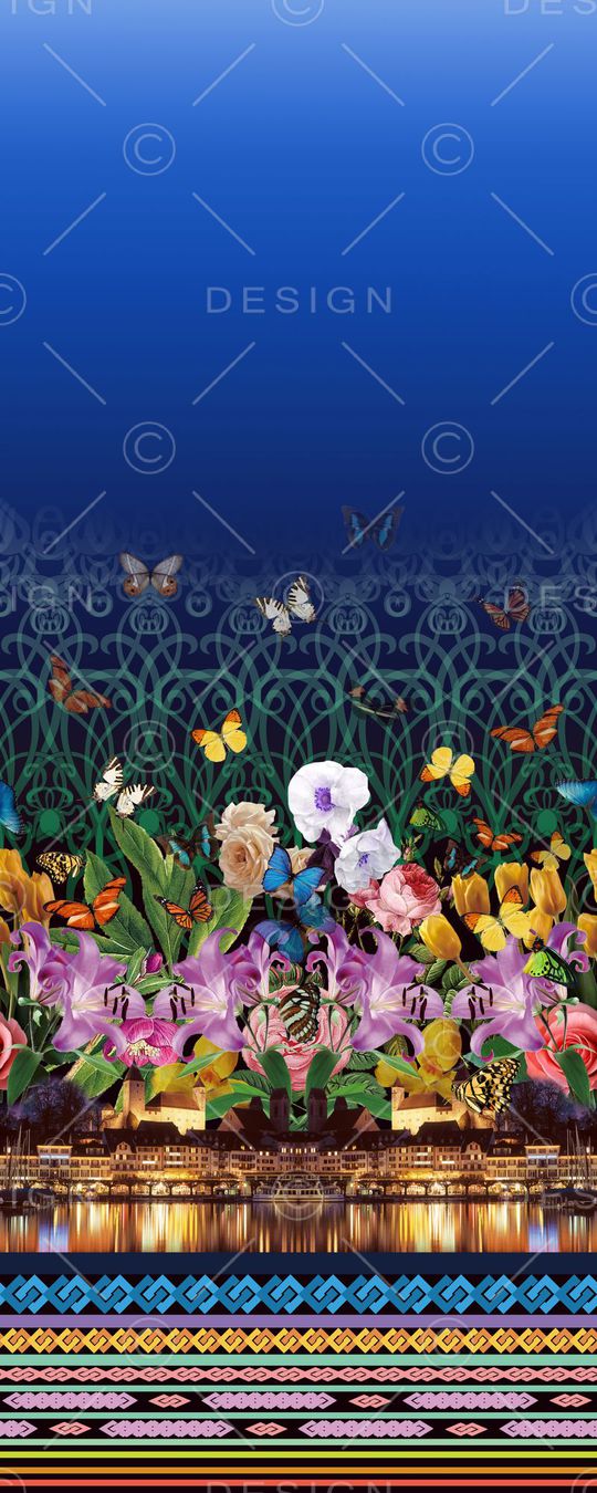 定位 二房连续 风景花卉组合印花华亿平台图片