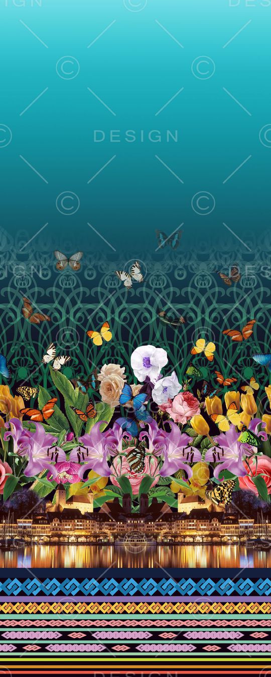 定位 二房连续 风景花卉组合印花华亿平台图片