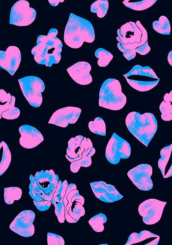 416000-大牌嘴唇心组合图案女装男装家纺