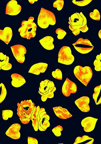 416001-大牌嘴唇心组合图案女装男装家纺