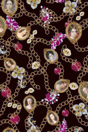 416127-大牌时尚 链条 项链 珠宝 油画