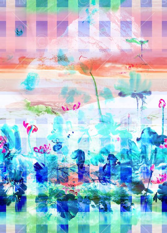 风景 风景画 荷花 山水 水墨 水墨画 国画 条格印花华亿平台图片