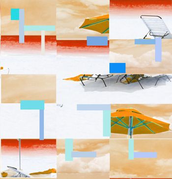 416349- 沙滩度假方格像素数码印花 