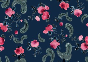 416606-水彩手绘腰果花朦胧玫瑰组合花卉