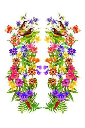 手绘花鸟印花华亿平台图片