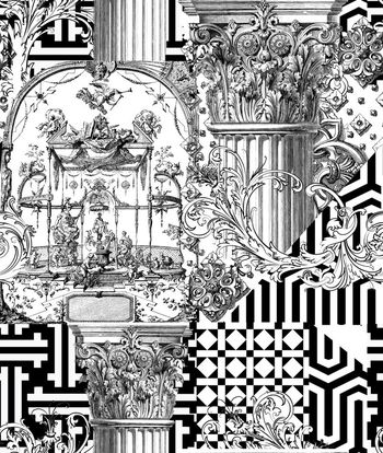 416854-欧式个性男装黑白格子建筑组合印花