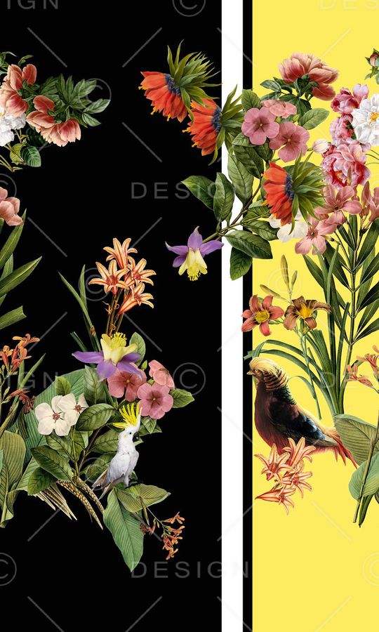 手绘花卉鸟印花华亿平台图片