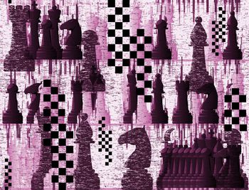 417117-艺术笔触国际象棋盘格子马车皇后组合