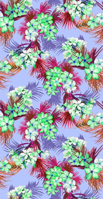 417194-热带风情清新花卉印花壁纸地毯服装花