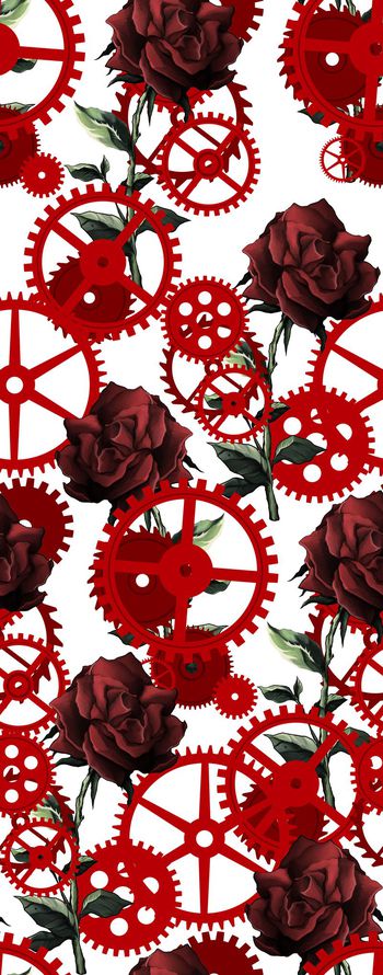 417346-时尚红色齿轮手绘玫瑰组合