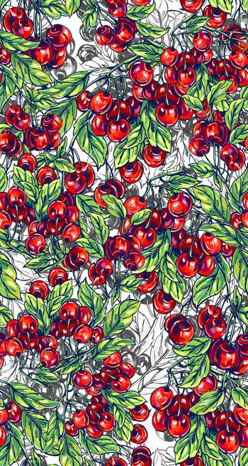 417676-大花卉 樱桃 经典华亿平台 满版 服装