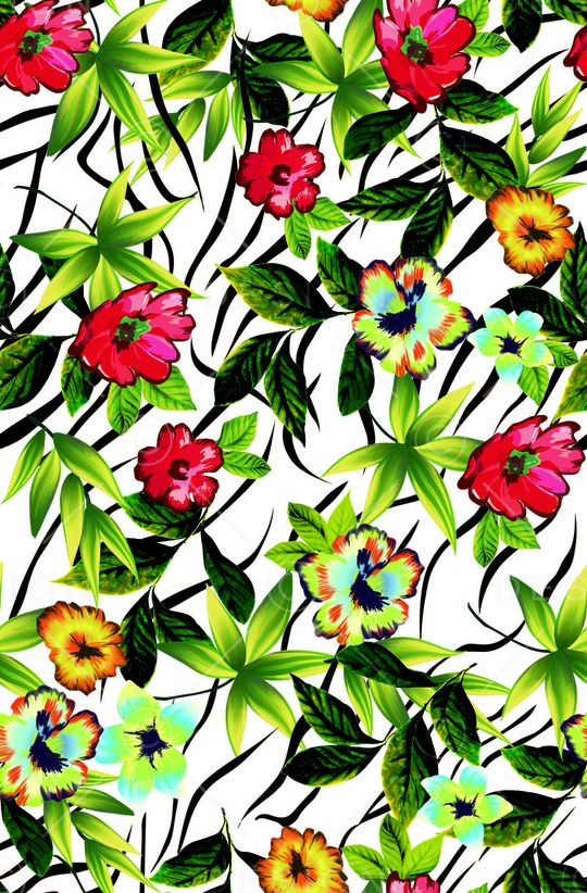 热带重彩花无限循环印花华亿平台图片