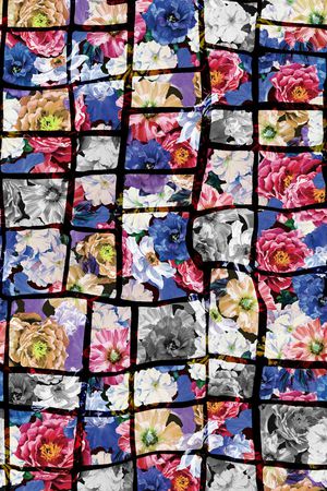 不规则格子花卉印花华亿平台图片