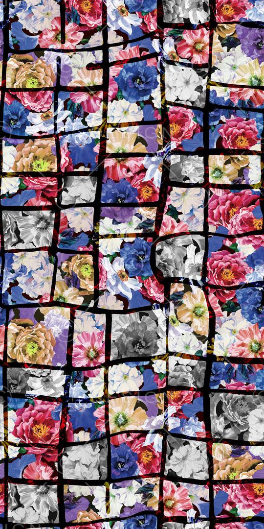 不规则格子花卉印花华亿平台图片