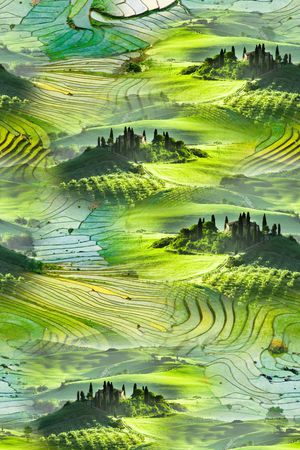 田园风景印花华亿平台图片