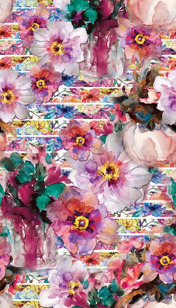 418476-水彩花卉 条纹 服装 