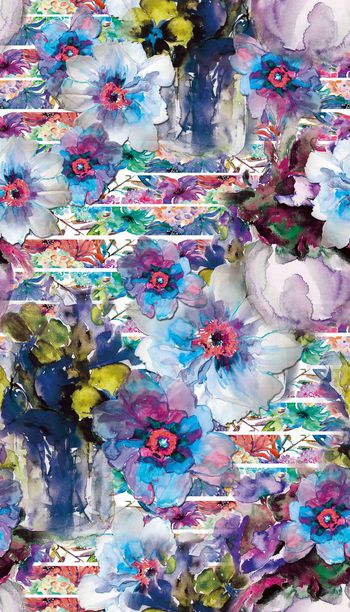 418488-水彩花卉 条纹 服装 