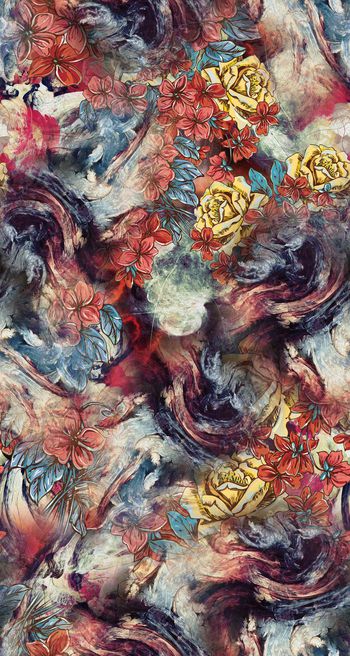 418499-炫彩 抽象 手绘花卉 机理 服装色