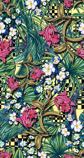 418500-大型手绘花卉 大叶子 棕榈叶 服装