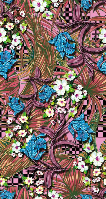 418502-大型手绘花卉 大叶子 棕榈叶 服装