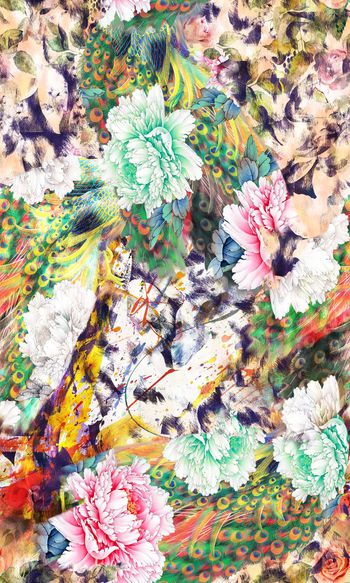 419379-孔雀羽毛豹纹肌理中国花卉抽象纹路乱